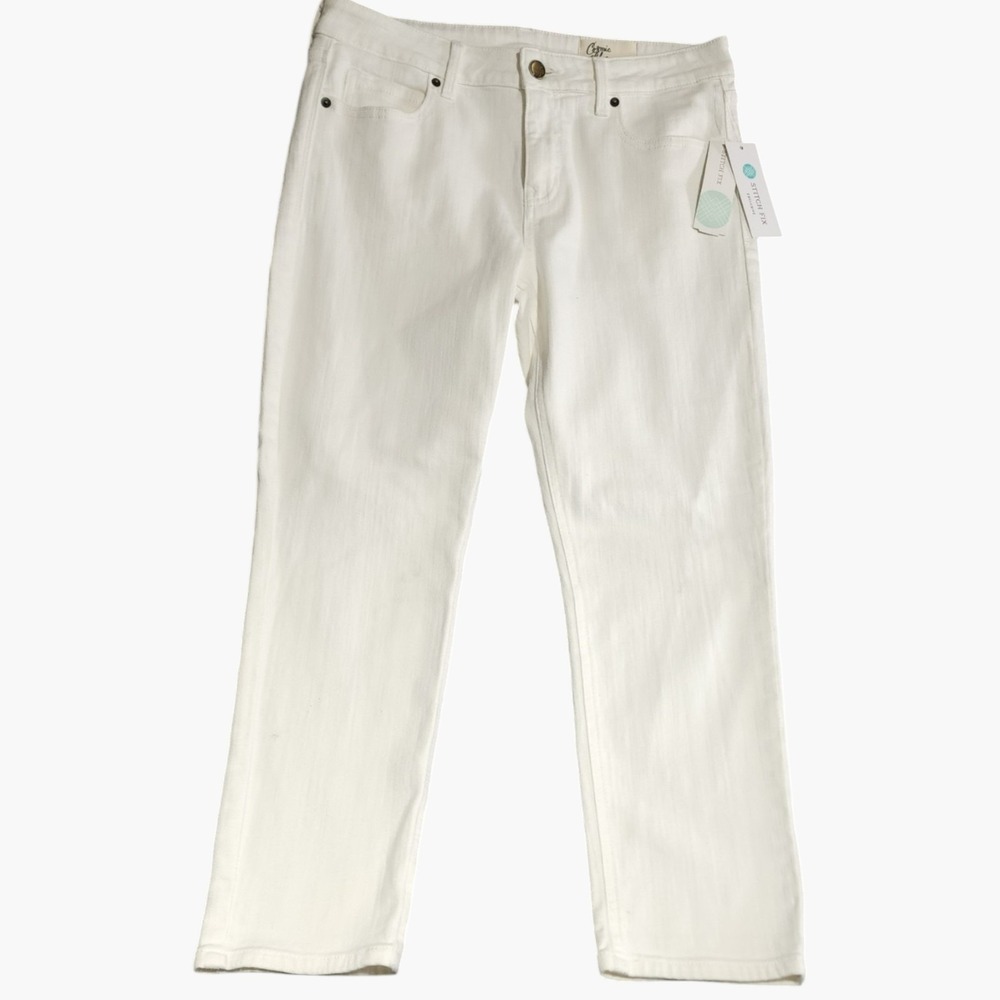Cosmic Blue Love Adrianne Boyfriend White Jeans Womens 8P Petite Mid Rise NWT